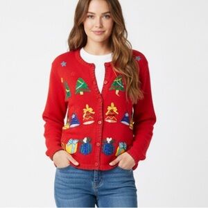 Victoria Harbour Vintage Christmas Holiday Cardigan Sweater Size Medium